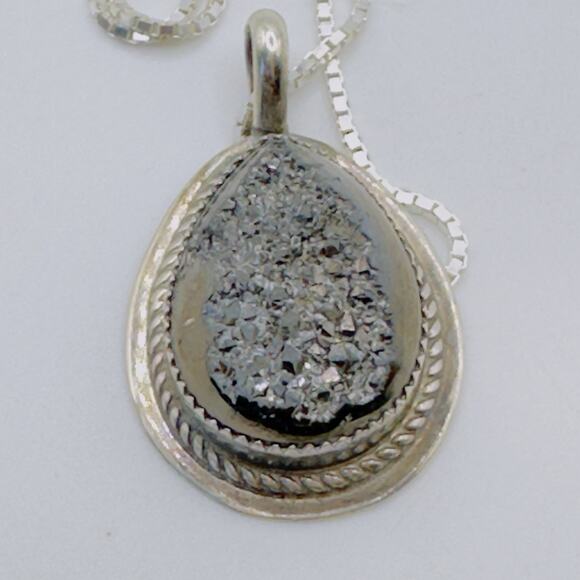 Herbert Tsosie HT Pyrite Pendant Navajo Silversmith With A Sterling 20" Necklace - Picture 11 of 13